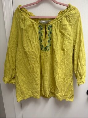 Avenue Yellow Embroidered Peasant Tunic